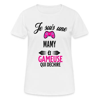 je suis gameuse qui déchire et mamy - T-shirt respirant Femme - blanc - Devant - AI Model Female 172 dark (172cm)