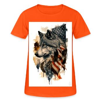 Wolf Design by ART8NS Art on Streetwear S 16of25 - Women's Breathable T-Shirt - neon orange - Front - AI Model Female 172 dark (172cm)