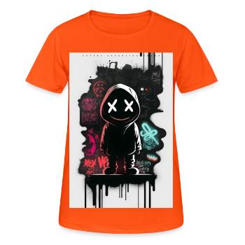 Robot Graffiti Design by ART8NS Art ON Streetwear - Frauen T-Shirt atmungsaktiv - Neonorange - Vorne - AI Model Female 172 dark (172cm)