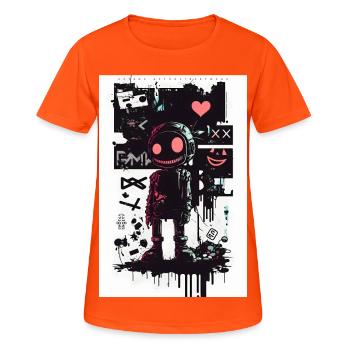 Robot Graffiti Design by ART8NS Art ON Streetwear - Frauen T-Shirt atmungsaktiv - Neonorange - Vorne - AI Model Female 172 dark (172cm)
