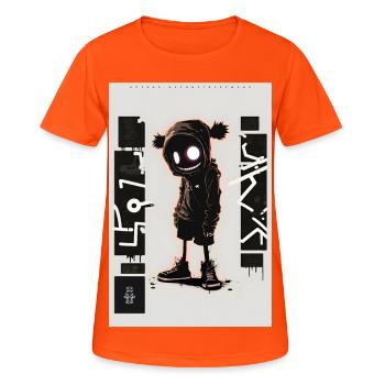 Robot Graffiti Design by ART8NS Art ON Streetwear - Frauen T-Shirt atmungsaktiv - Neonorange - Vorne - AI Model Female 172 dark (172cm)