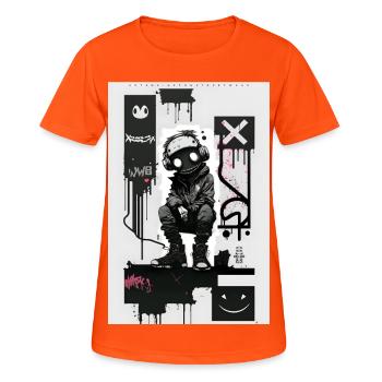 Robot Graffiti Design by ART8NS Art ON Streetwear - Frauen T-Shirt atmungsaktiv - Neonorange - Vorne - AI Model Female 172 dark (172cm)