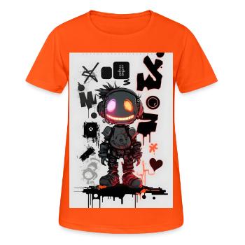 Robot Graffiti Design by ART8NS Art ON Streetwear - Frauen T-Shirt atmungsaktiv - Neonorange - Vorne - AI Model Female 172 dark (172cm)