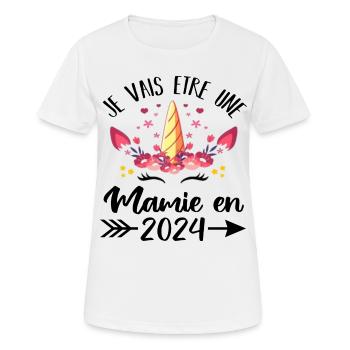 Mamie en 2024 cadeau licorne pour grand-mère - T-shirt respirant Femme - blanc - Devant - AI Model Female 172 dark (172cm)