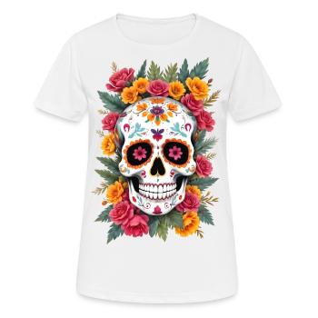 Tête de mort mexicaine sugar skull calavera fleurs - T-shirt respirant Femme - blanc - Devant - AI Model Female 172 dark (172cm)