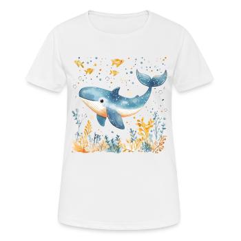 baleine mignon mignon bébé enfants animal baleine bleue aquarelle - T-shirt respirant Femme - blanc - Devant - AI Model Female 172 dark (172cm)