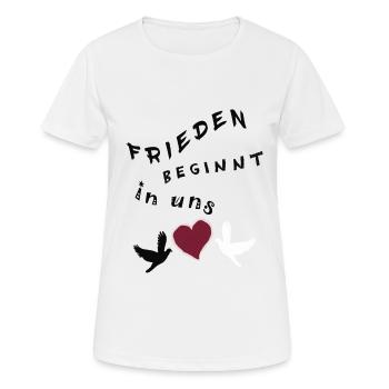 Frieden beginnt in uns - Frauen T-Shirt atmungsaktiv - Weiß - Vorne - AI Model Female 172 dark (172cm)