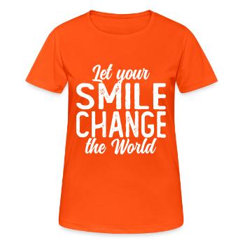 Let your smile change the world block farbig - Frauen T-Shirt atmungsaktiv - Neonorange - Vorne - AI Model Female 172 dark (172cm)