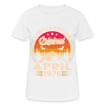 Jahrgang geboren im April 1976 Geburtstagsgeschenk - Frauen T-Shirt atmungsaktiv - Weiß - Vorne - AI Model Female 172 dark (172cm)