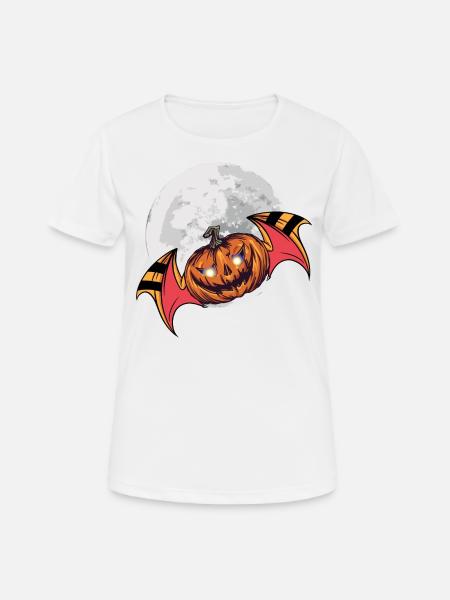 Kürbis fliegend im Mond Schein Halloween - Frauen T-Shirt atmungsaktiv - Weiß
