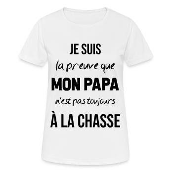 La preuve que mon papa pas toujours chasse - T-shirt respirant Femme - blanc - Devant - AI Model Female 172 dark (172cm)