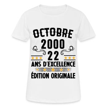 22 Ans Anniversaire Vintage Né(e) en Octobre 2000 - T-shirt respirant Femme - blanc - Devant - AI Model Female 172 dark (172cm)