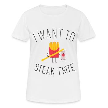 I want to steak frite humour parodie musique - T-shirt respirant Femme - blanc - Devant - AI Model Female 172 dark (172cm)