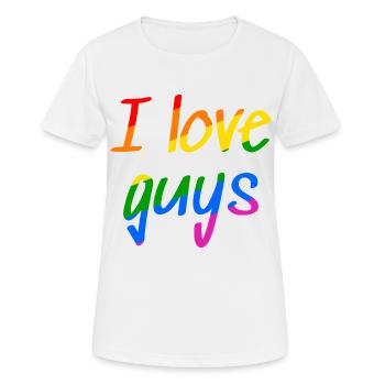 I love Guys - Gay Proud Shirt - Frauen T-Shirt atmungsaktiv - Weiß - Vorne - AI Model Female 172 dark (172cm)