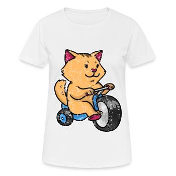 Kleine Katze auf einen Dreirad Retro Vintage - Frauen T-Shirt atmungsaktiv - Weiß - Vorne - AI Model Female 172 dark (172cm)
