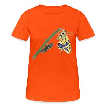 De la chenille au papillon - T-shirt respirant Femme - orange néon - Devant - AI Model Female 172 dark (172cm)