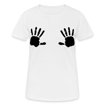Handabdruck Brüste Breast 1c - Frauen T-Shirt atmungsaktiv - Weiß - Vorne - AI Model Female 172 dark (172cm)