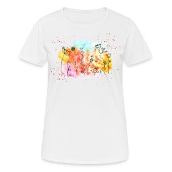 Blumen-Wiese Wasserfarben | Frühling & Sommer - Frauen T-Shirt atmungsaktiv - Weiß - Vorne - AI Model Female 172 dark (172cm)