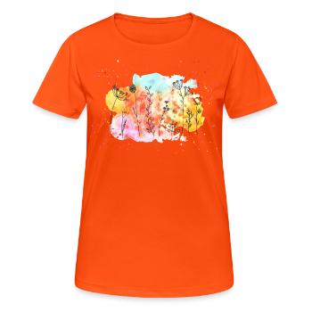 Flower Meadow Watercolors | Spring & Summer - Women's Breathable T-Shirt - neon orange - Front - AI Model Female 172 dark (172cm)