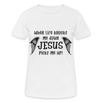 Jesus picks me up - T-shirt respirant Femme - blanc - Devant - AI Model Female 172 dark (172cm)