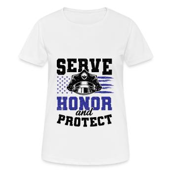 Der Ehre dienen und die Polizistenflagge schützen - Frauen T-Shirt atmungsaktiv - Weiß - Vorne - AI Model Female 172 dark (172cm)