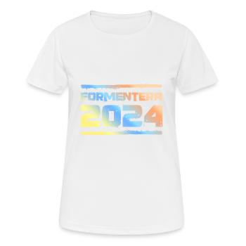 Formentera 2024 Bunt - Frauen T-Shirt atmungsaktiv - Weiß - Vorne - AI Model Female 172 dark (172cm)
