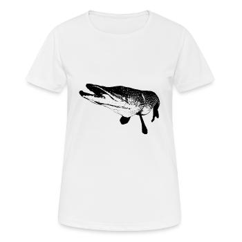 brochet - imprimé noir - T-shirt respirant Femme - blanc - Devant - AI Model Female 172 dark (172cm)