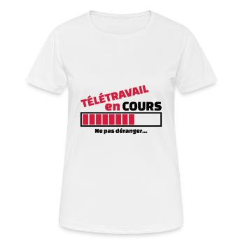 télétravail en cours - T-shirt respirant Femme - blanc - Devant - AI Model Female 172 dark (172cm)