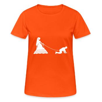 Hochzeit Brautpaar Leine - Frauen T-Shirt atmungsaktiv - Neonorange - Vorne - AI Model Female 172 dark (172cm)