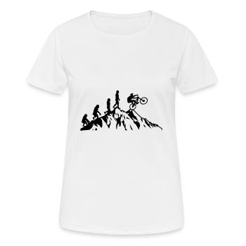 Evolution des Fahrradfahrens Mountainbiking MTB - Frauen T-Shirt atmungsaktiv - Weiß - Vorne - AI Model Female 172 dark (172cm)