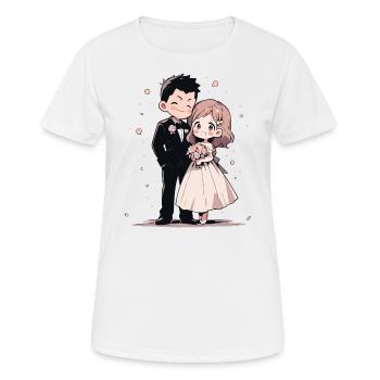 Bride and Groom Wedding Watercolor Anime Chibi - Women's Breathable T-Shirt - white - Front - AI Model Female 172 dark (172cm)