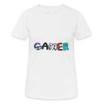 Gamer Word avec des pièces de jeux vidéo - T-shirt respirant Femme - blanc - Devant - AI Model Female 172 dark (172cm)