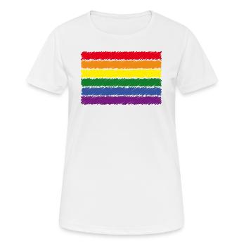 Regenbogenfahne / Rainbow Flag (Scribble / 6er) - Frauen T-Shirt atmungsaktiv - Weiß - Vorne - AI Model Female 172 dark (172cm)