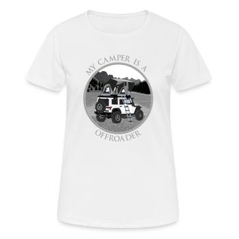 My camper is a offroader, Rocky Mountains, gray - Women's Breathable T-Shirt - white - Front - AI Model Female 172 dark (172cm)