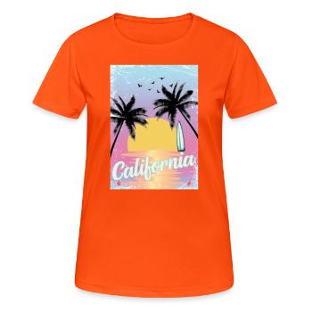 California - Frauen T-Shirt atmungsaktiv - Neonorange - Vorne - AI Model Female 172 dark (172cm)