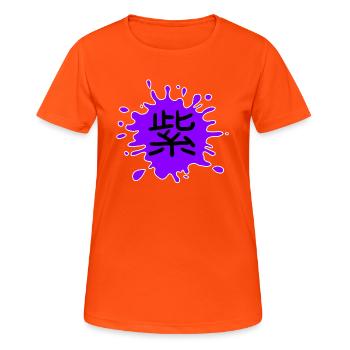 Farbe Lila in Japanisch mit weißer Umrandung - Frauen T-Shirt atmungsaktiv - Neonorange - Vorne - AI Model Female 172 dark (172cm)
