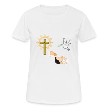 Baby Taufen mit Taube und Kreuz - Frauen T-Shirt atmungsaktiv - Weiß - Vorne - AI Model Female 172 dark (172cm)