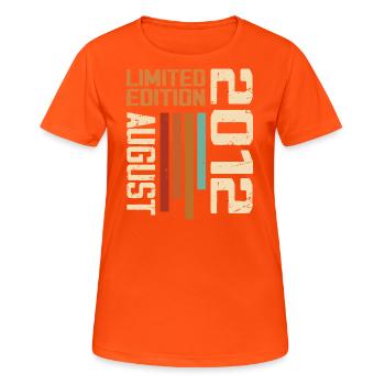 August 2012 Geburtstagsgeschenk August 2012 August - Frauen T-Shirt atmungsaktiv - Neonorange - Vorne - AI Model Female 172 dark (172cm)
