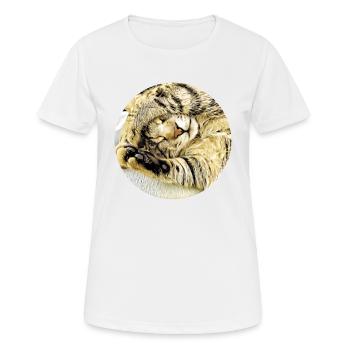 Chubby sleeping tabby cat - Women's Breathable T-Shirt - white - Front - AI Model Female 172 dark (172cm)