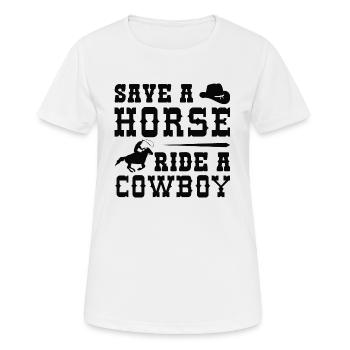 Sauvez une balade à cheval en cow-boy - T-shirt respirant Femme - blanc - Devant - AI Model Female 172 dark (172cm)