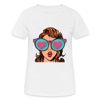 Sunglasses, love, woman // summer, I love, sea - Women's Breathable T-Shirt - white - Front - AI Model Female 172 dark (172cm)