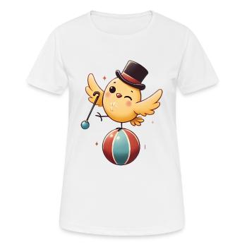 Skurriler Vogel, der auf einem Ball balanciert - Frauen T-Shirt atmungsaktiv - Weiß - Vorne - AI Model Female 172 dark (172cm)