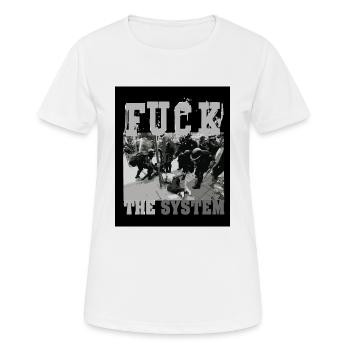 FUCK THE SYSTEM - Frauen T-Shirt atmungsaktiv - Weiß - Vorne - AI Model Female 172 dark (172cm)