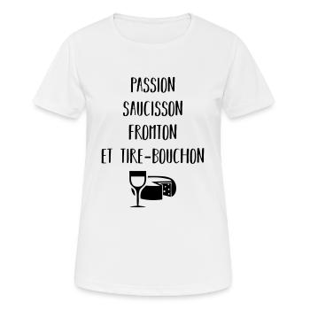 Passion saucisson fromton et tire-bouchon - T-shirt respirant Femme - blanc - Devant - AI Model Female 172 dark (172cm)