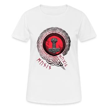 Thor Hammer Mjölnir with Odin Ravens Hugin and Munin - Women's Breathable T-Shirt - white - Front - AI Model Female 172 dark (172cm)