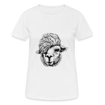 Alpaka - Lama mit Hipster Frisur - Frauen T-Shirt atmungsaktiv - Weiß - Vorne - AI Model Female 172 dark (172cm)