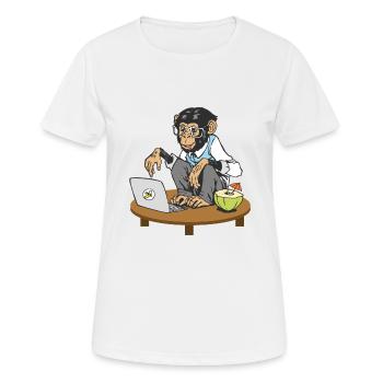 Affe vor Laptop - Frauen T-Shirt atmungsaktiv - Weiß - Vorne - AI Model Female 172 dark (172cm)