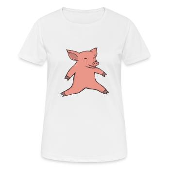 Schwein beim Weitsprung - Frauen T-Shirt atmungsaktiv - Weiß - Vorne - AI Model Female 172 dark (172cm)