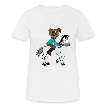 Hund reitet Pferd Jockey - Frauen T-Shirt atmungsaktiv - Weiß - Vorne - AI Model Female 172 dark (172cm)