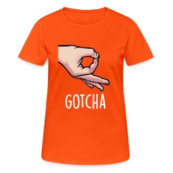 Sjov Haha Looked Finger Hole Game Shirt - Dame T-shirt svedtransporterende - neonorange - Foran - AI Model Female 172 dark (172cm)